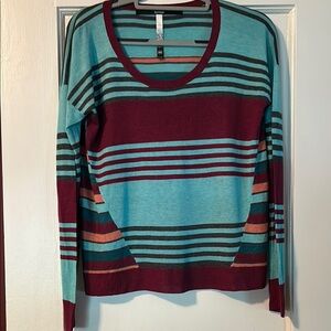 Kensie Modern Striped Teal and Burgundy lightweight Sweater